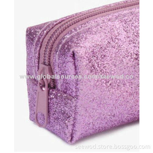 Glittered Mesh Cosmetic Bag, Made of PU